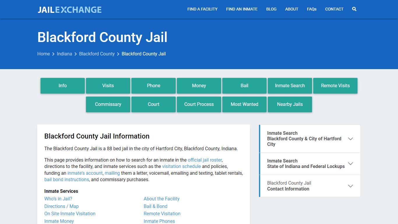 Blackford County Jail, IN Inmate Search, Information